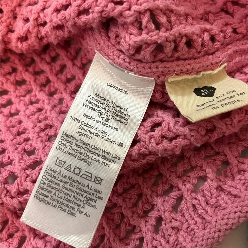 Madewell Pink Open-Knit V-Neck Sweater size medium oversized